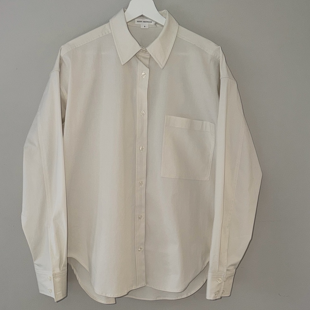 Good American Women Small Button Up Cream Off White Relaxed Shirt